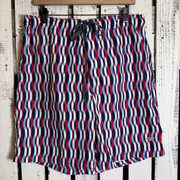 Speedo Swim Trunks Board Shorts Men Large Red White Blue Patriotic July 4th Fun - Picture 1 of 9